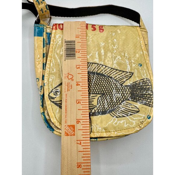 Recycled Feed Bag Plastic Purse Fish Adjustable Crossbody Cambodia Upcycle Bag - Picture 7 of 8
